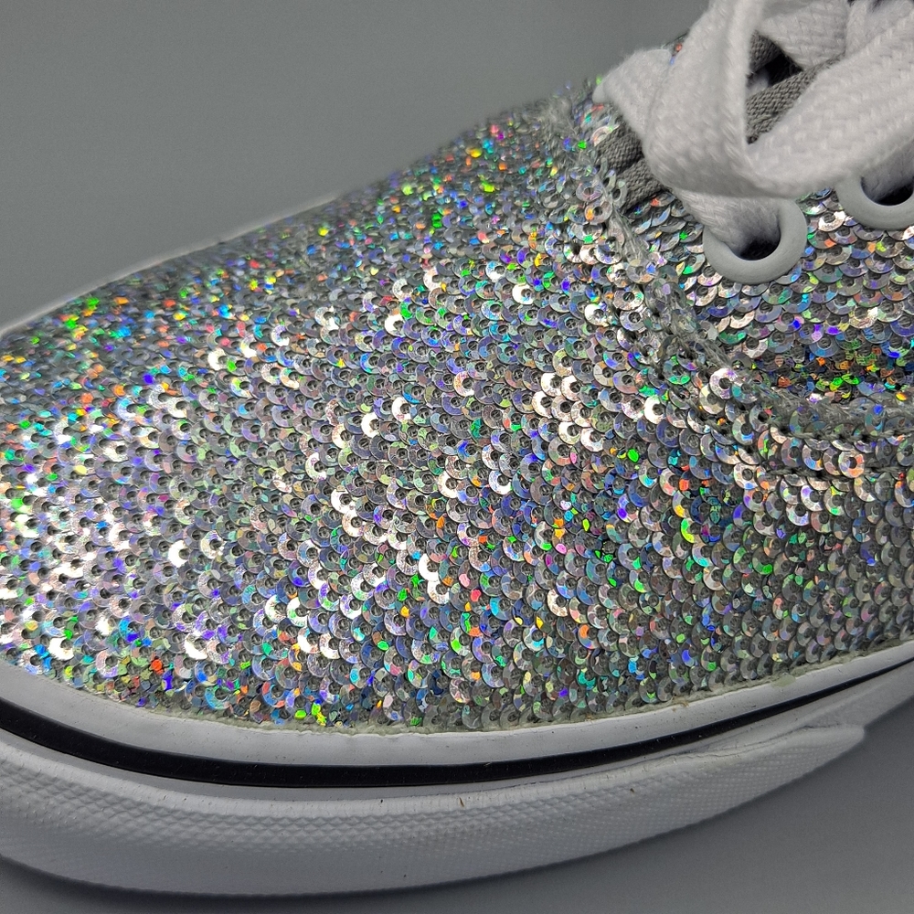 NEW Womens Vans Authentic Micro Sequins Silver True White Sneaker Shoes Size 11 - Picture 3 of 8